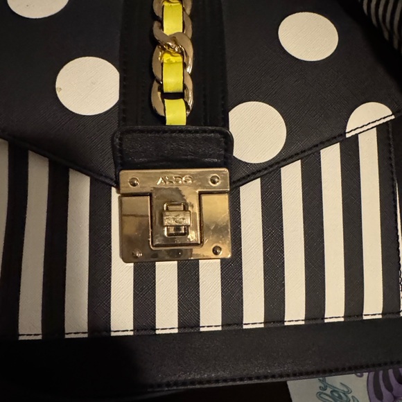 Aldo Polka Dot and Stripe Crossbody Bag with Yellow Handle - Picture 3 of 6
